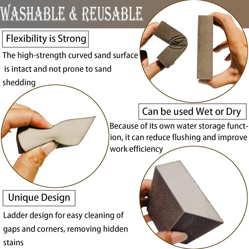 SACKORANGE 4 Pack 220 Grit Single Angle Sponge Sanding Block, Washable and Reusable Sanderpaper Hand Sanding Sponge for Wood Drywall Metal Home Sanding - Image 3